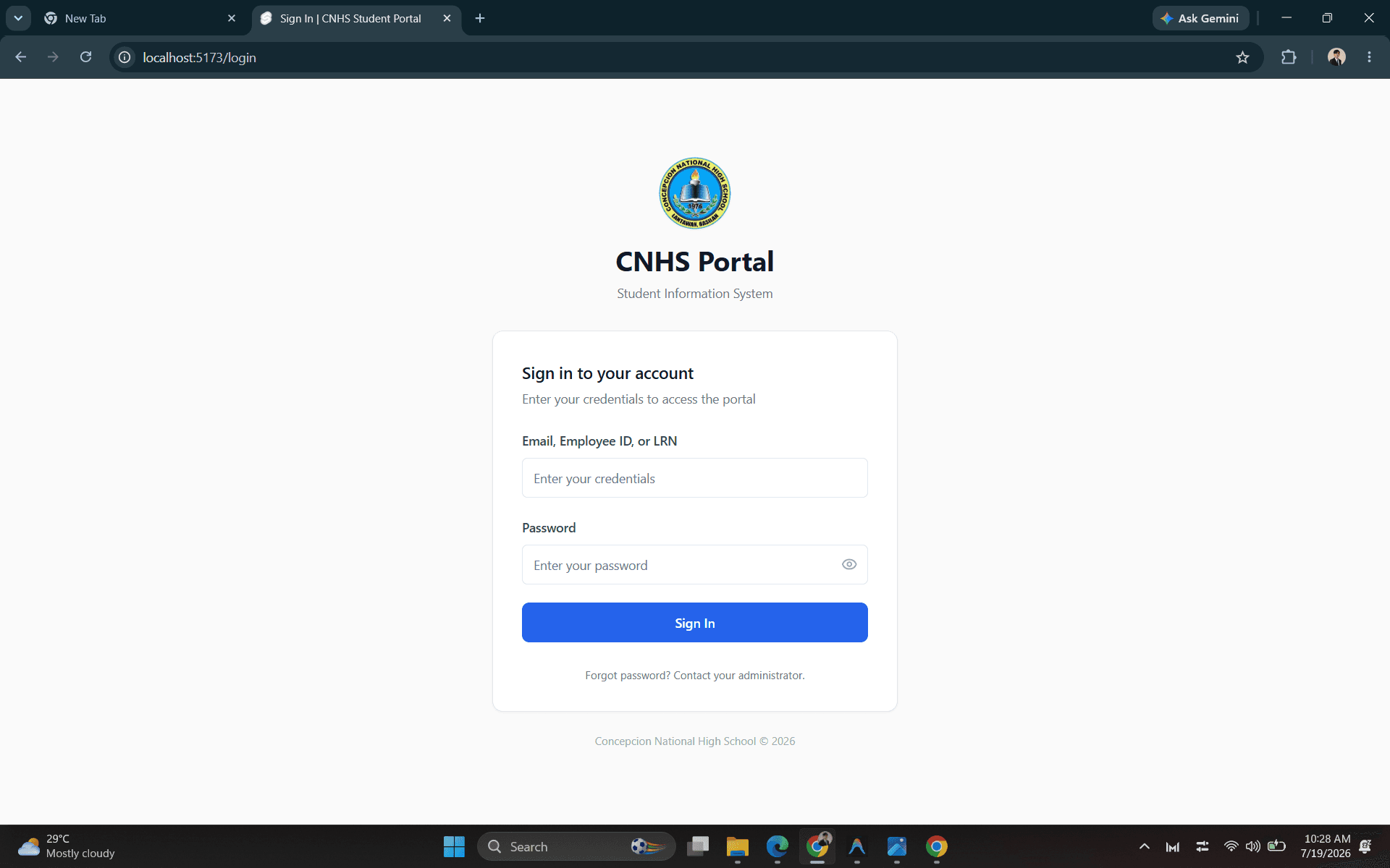CNHS SIS screenshot 1