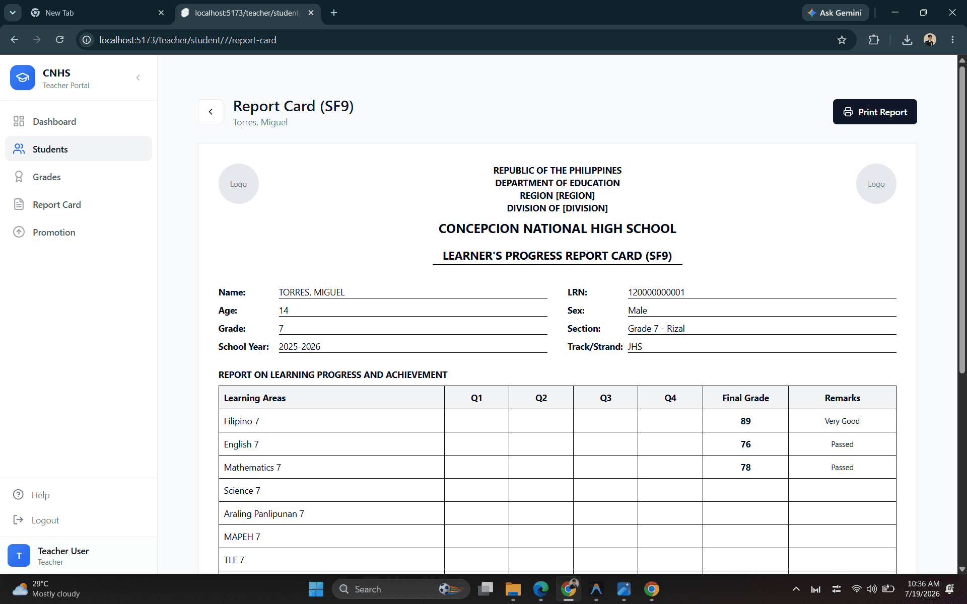 CNHS SIS screenshot 8